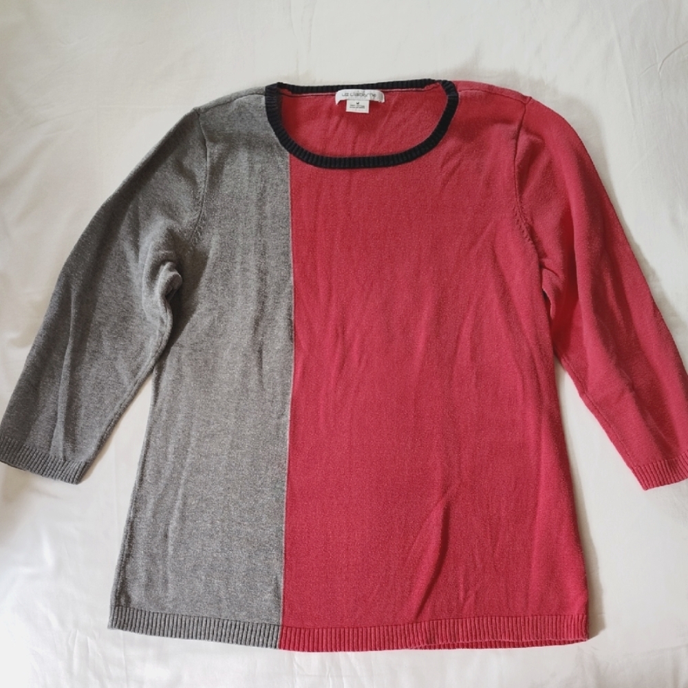 Liz Claiborne Colorblock Sweater in Gray and Pink Medium